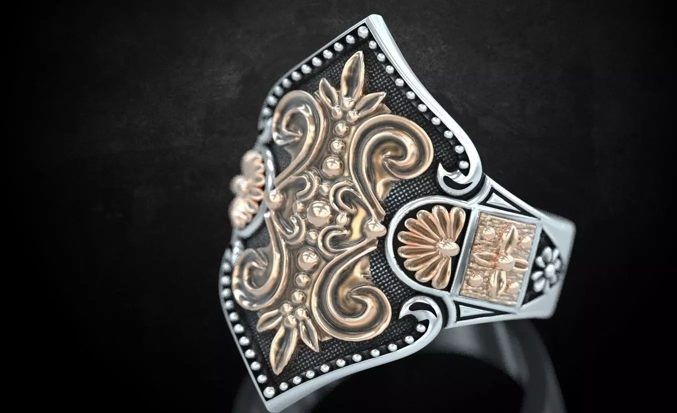 Womens ring with antique patterns stylish 241 3D print model_0