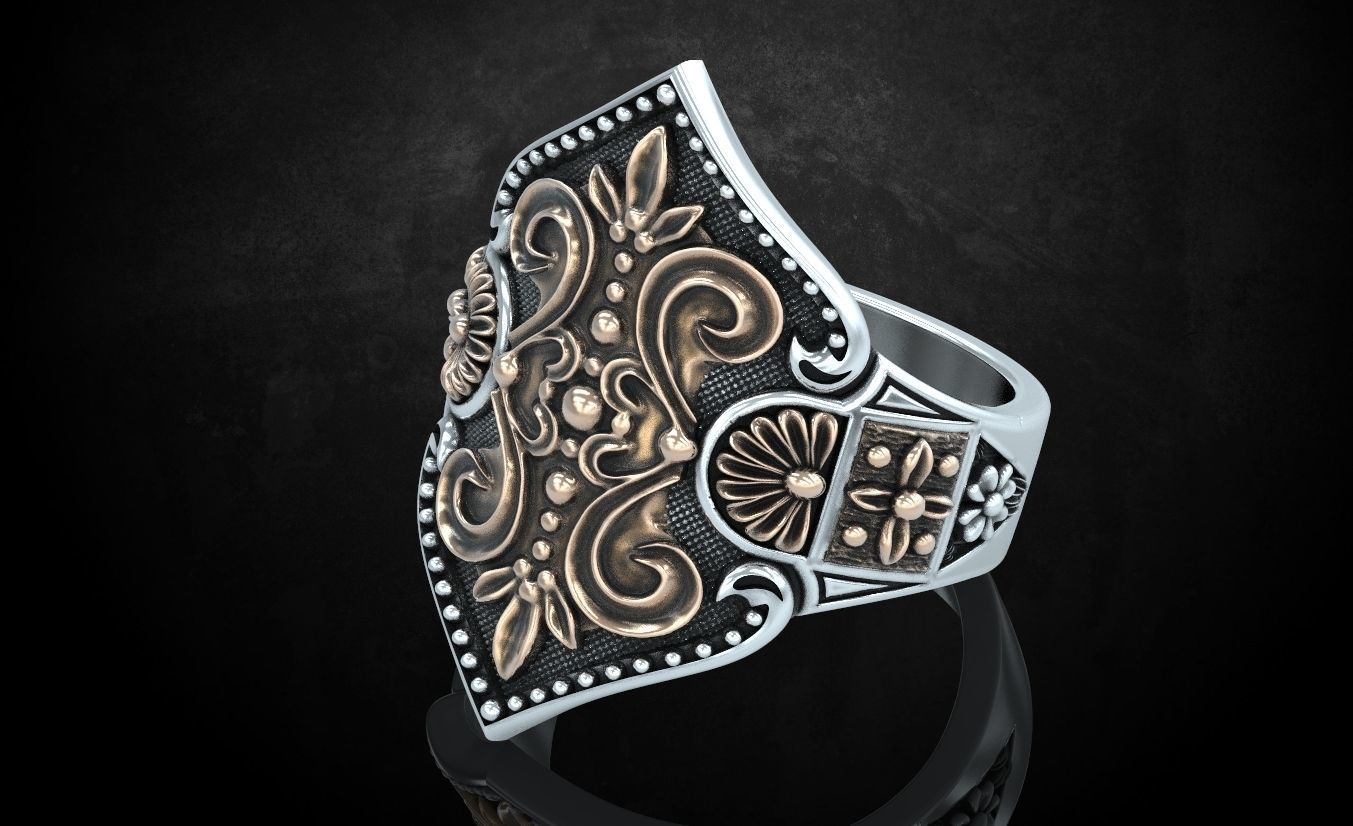 Womens ring with antique patterns stylish 241 3D print model_9