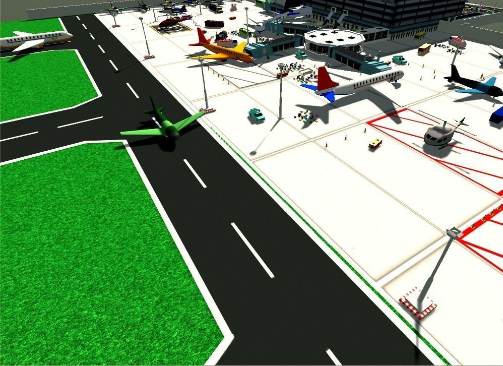 Low poly Airport Model with airplanes and planes Low-poly 3D model_8