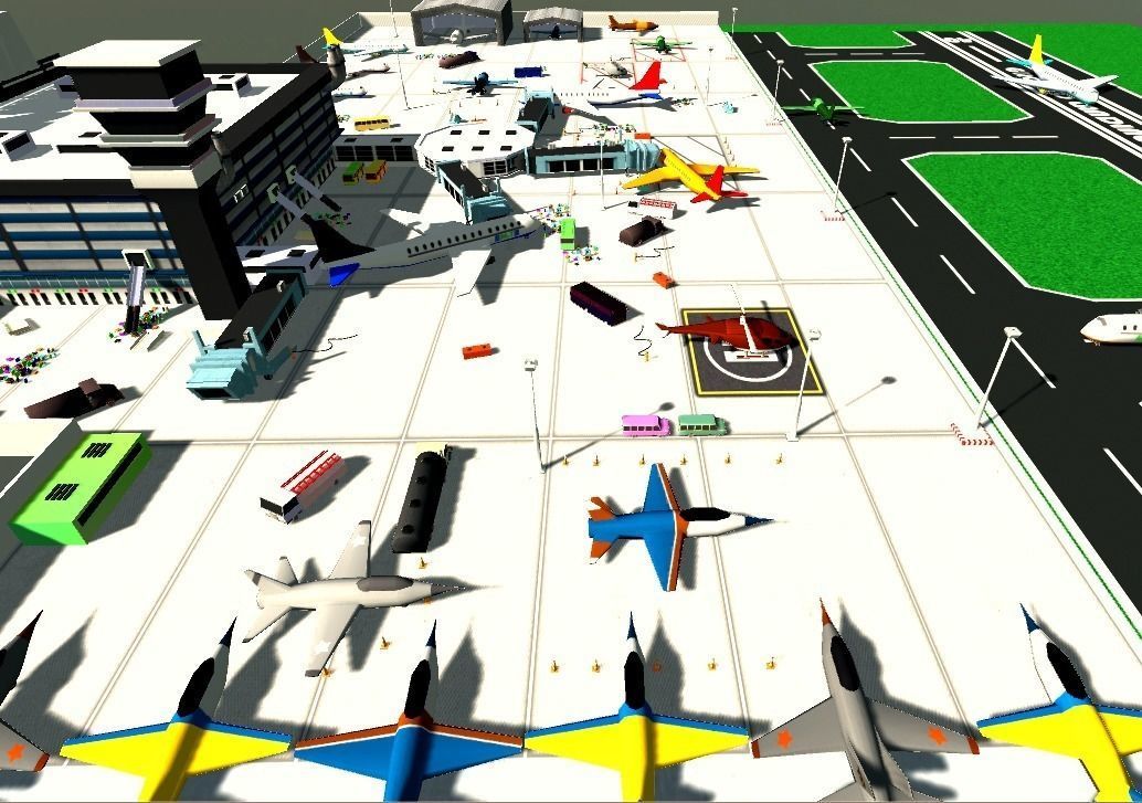 Low poly Airport Model with airplanes and planes Low-poly 3D model_6