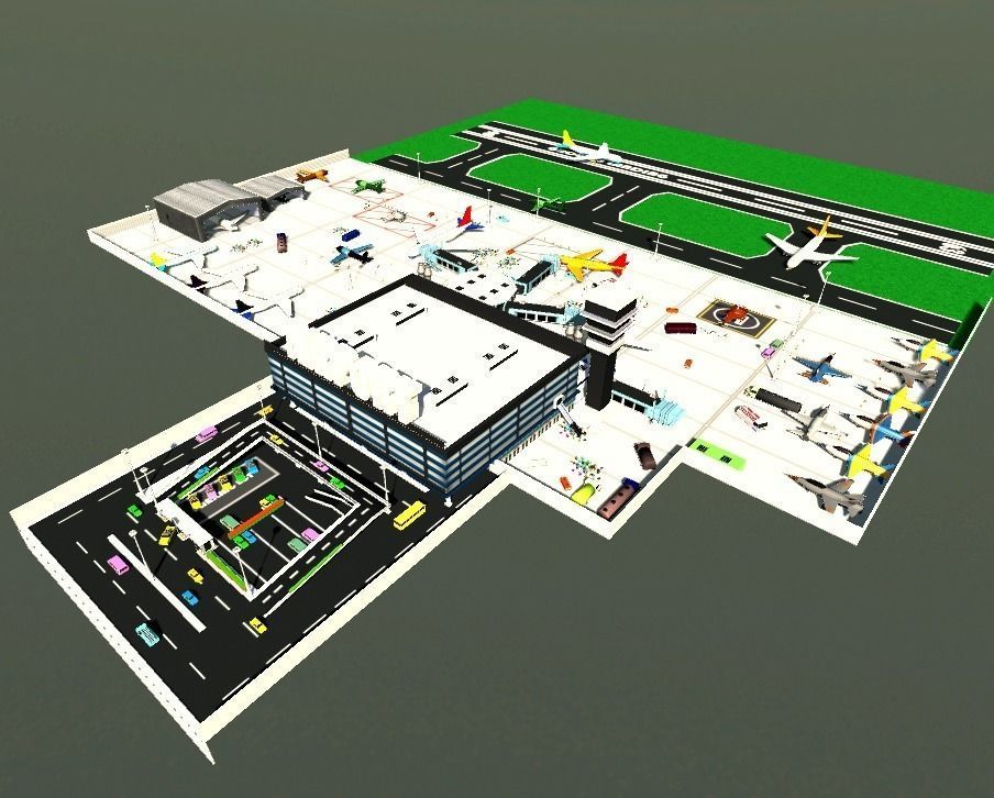 Low poly Airport Model with airplanes and planes Low-poly 3D model_2