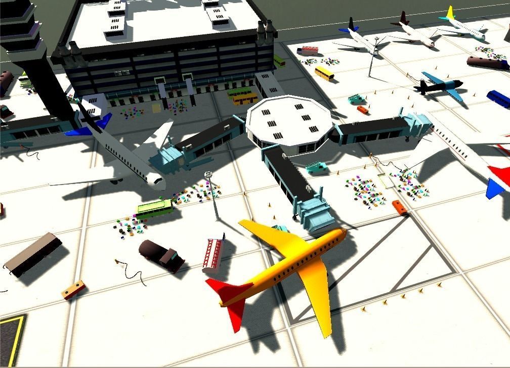 Low poly Airport Model with airplanes and planes Low-poly 3D model_4