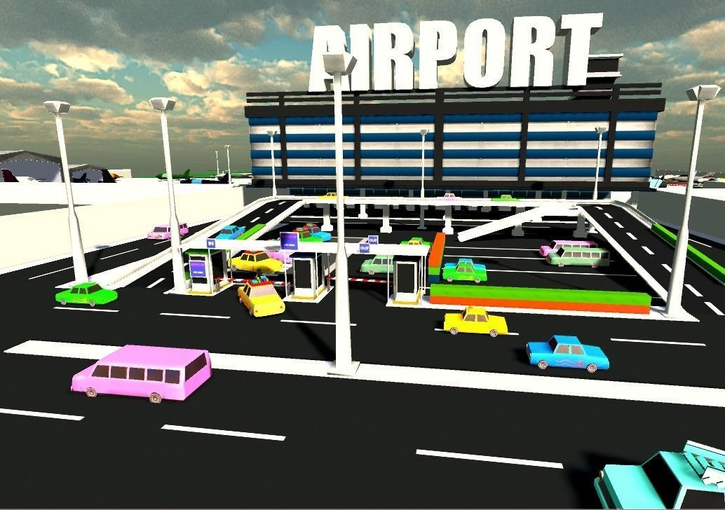 Low poly Airport Model with airplanes and planes Low-poly 3D model_5