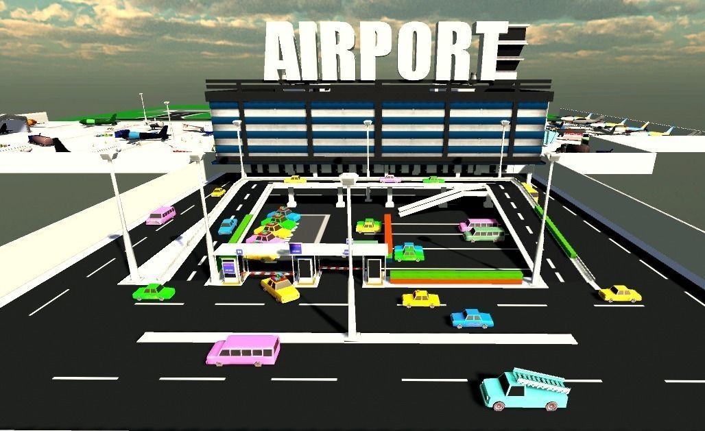 Low poly Airport Model with airplanes and planes Low-poly 3D model_0