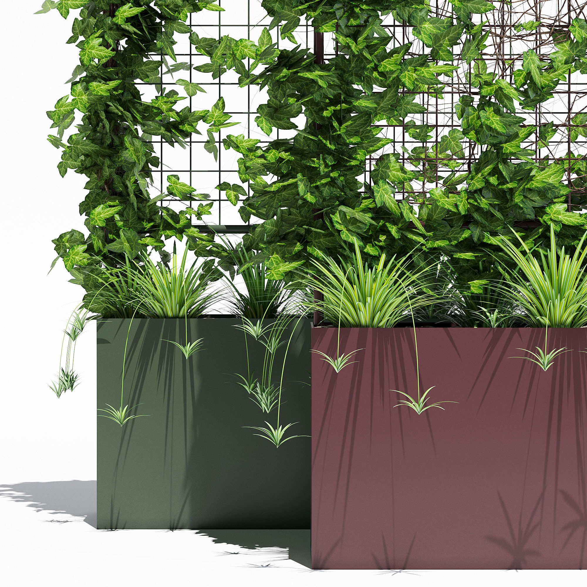 Waratah planter with plants and ivy 3D model_4