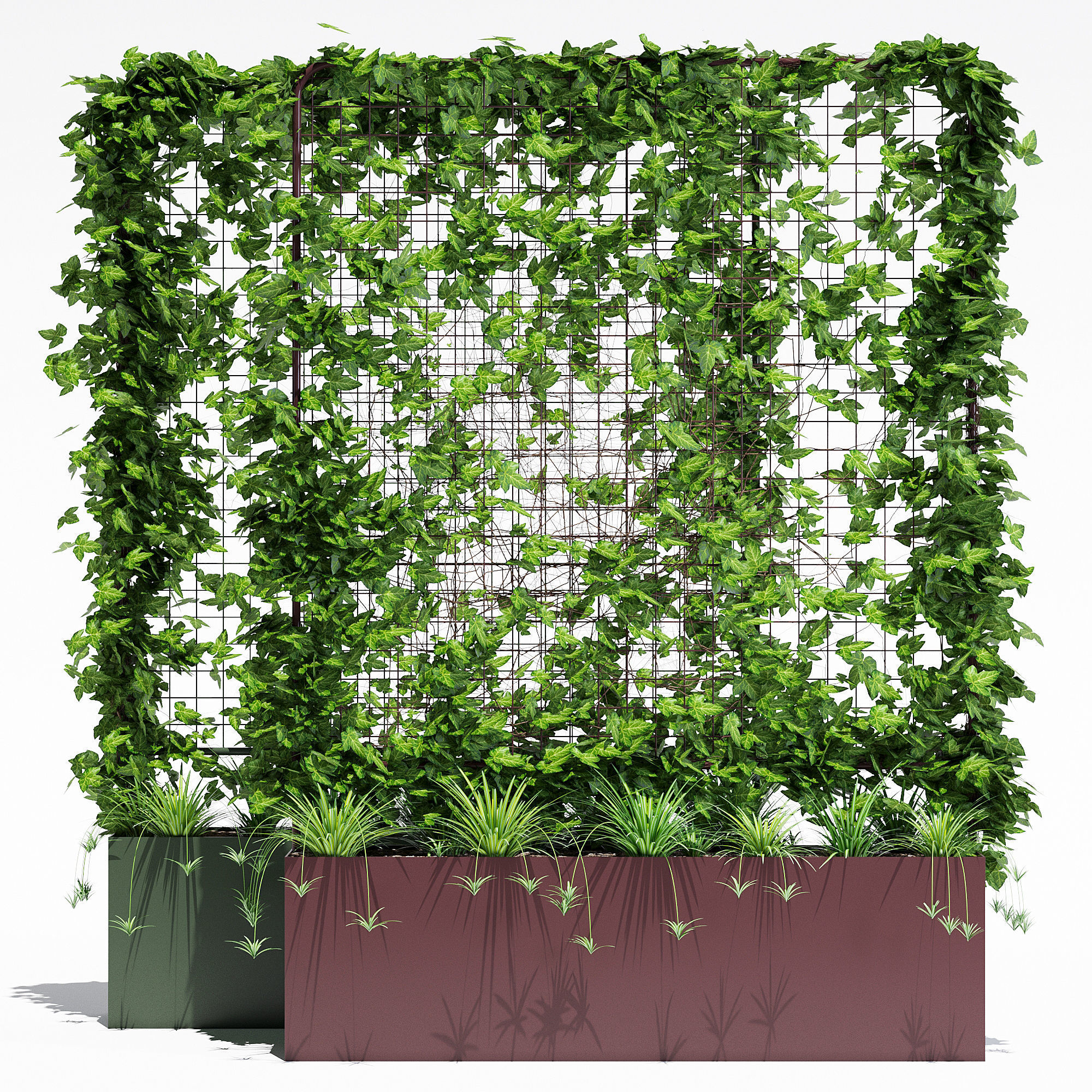 Waratah planter with plants and ivy 3D model_1