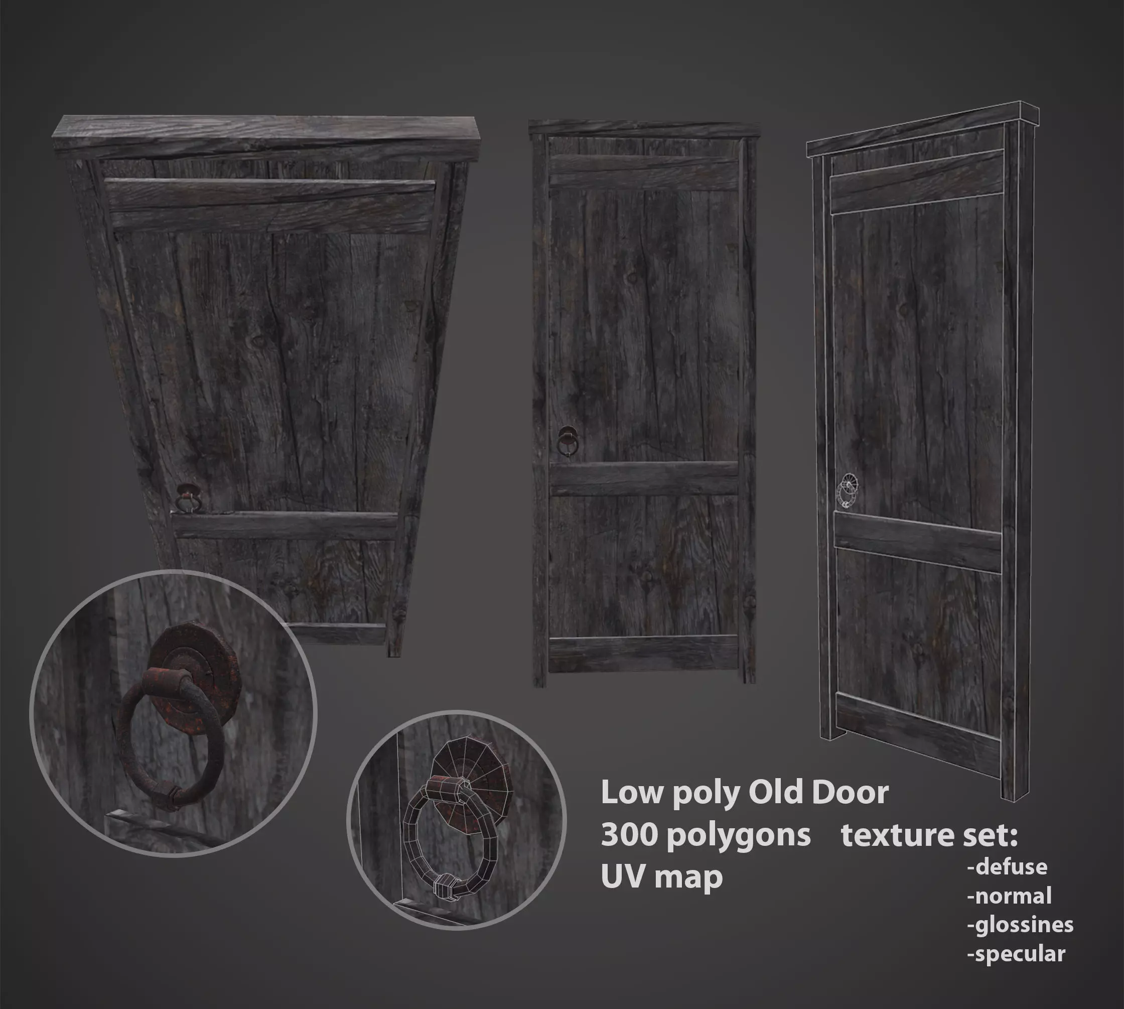 old door Low-poly 3D model_0