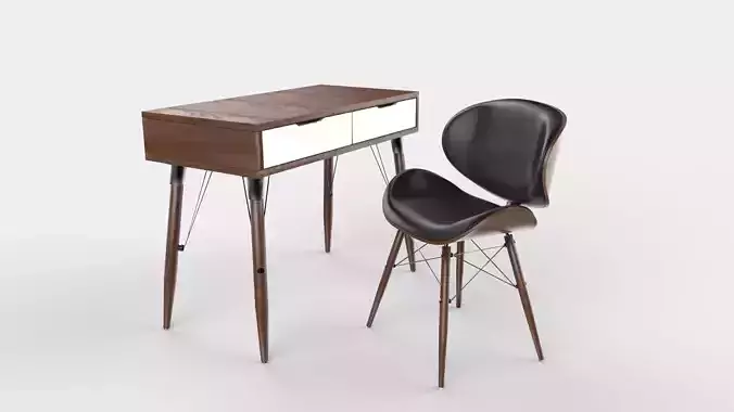Mid Century Modern Desk and Chair Combo 3D model