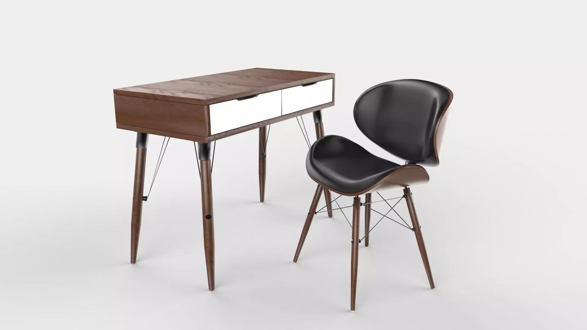 Mid Century Modern Desk and Chair Combo 3D model_0