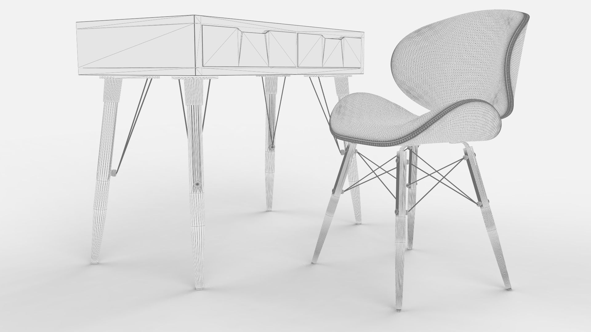 Mid Century Modern Desk and Chair Combo 3D model_1
