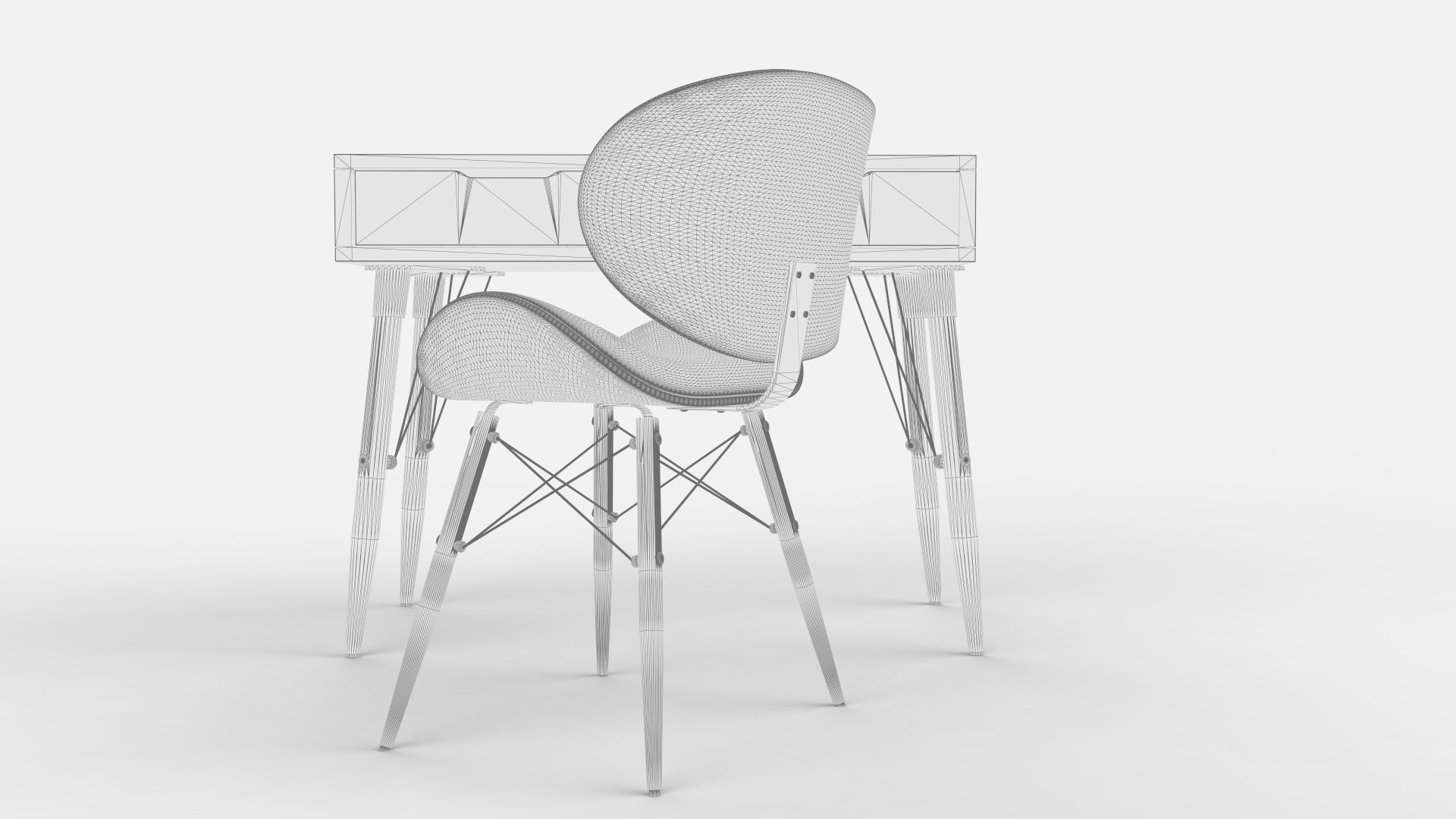 Mid Century Modern Desk and Chair Combo 3D model_2