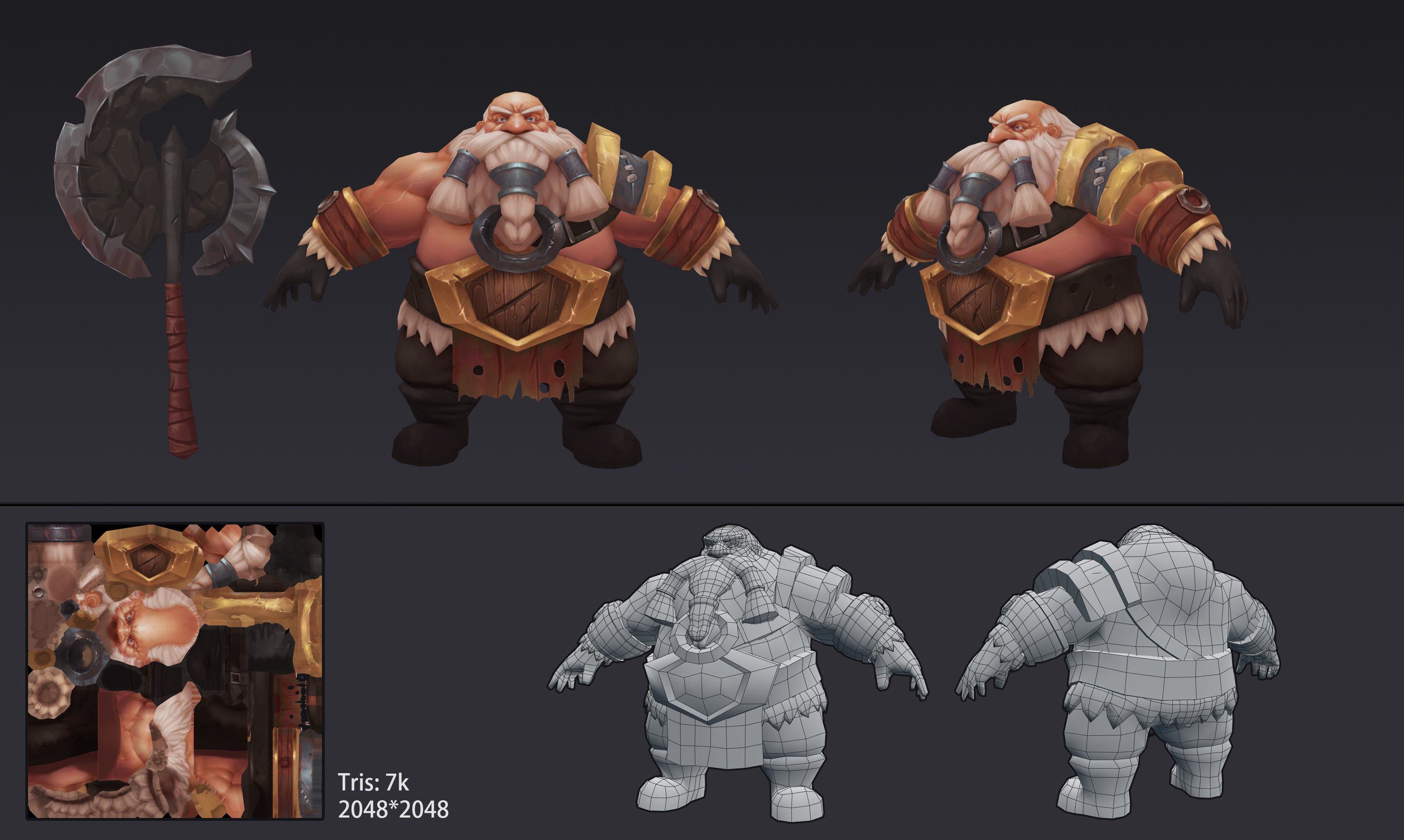 3D Hand-Paint Character Dwarf for games Low-poly 3D model_3
