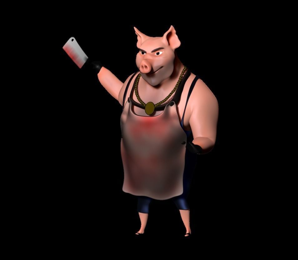 Butcher Pig CG-modeling Character  Low-poly 3D model_8
