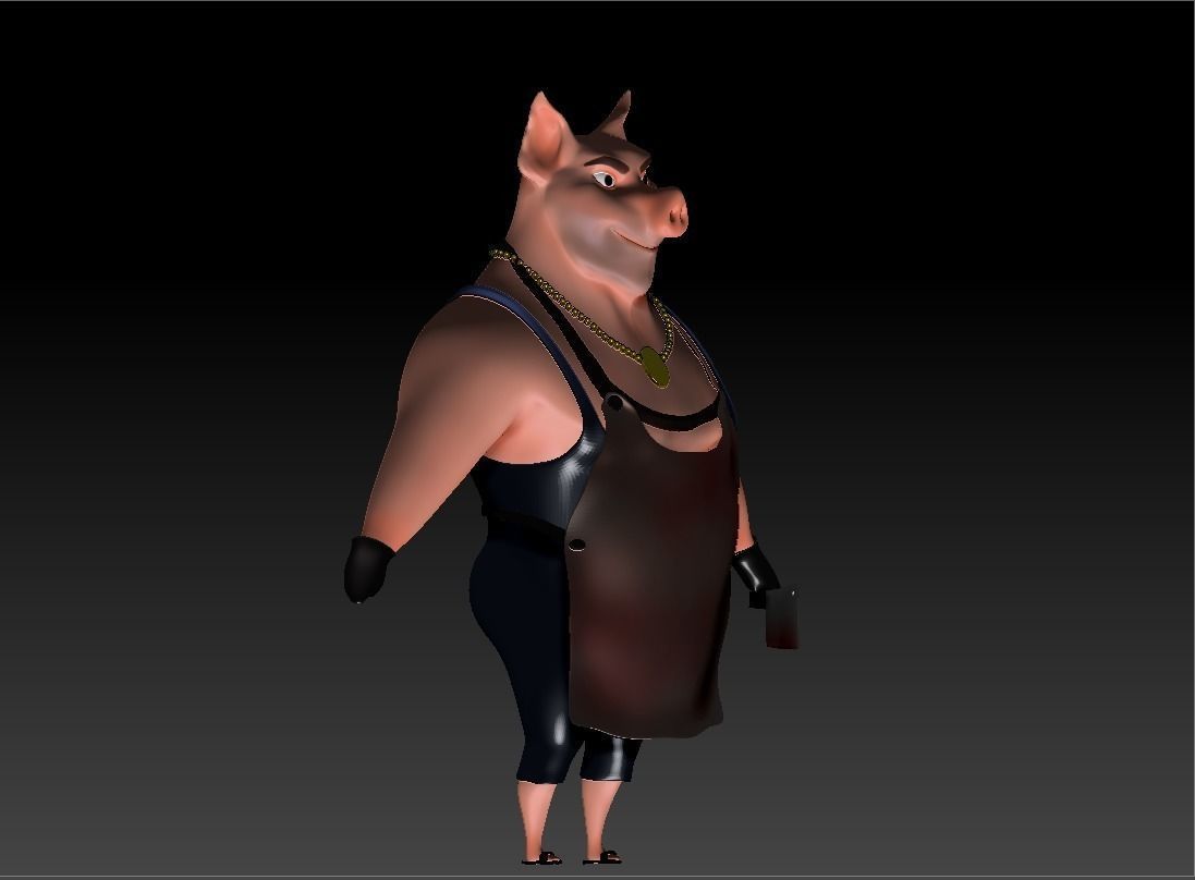 Butcher Pig CG-modeling Character  Low-poly 3D model_7
