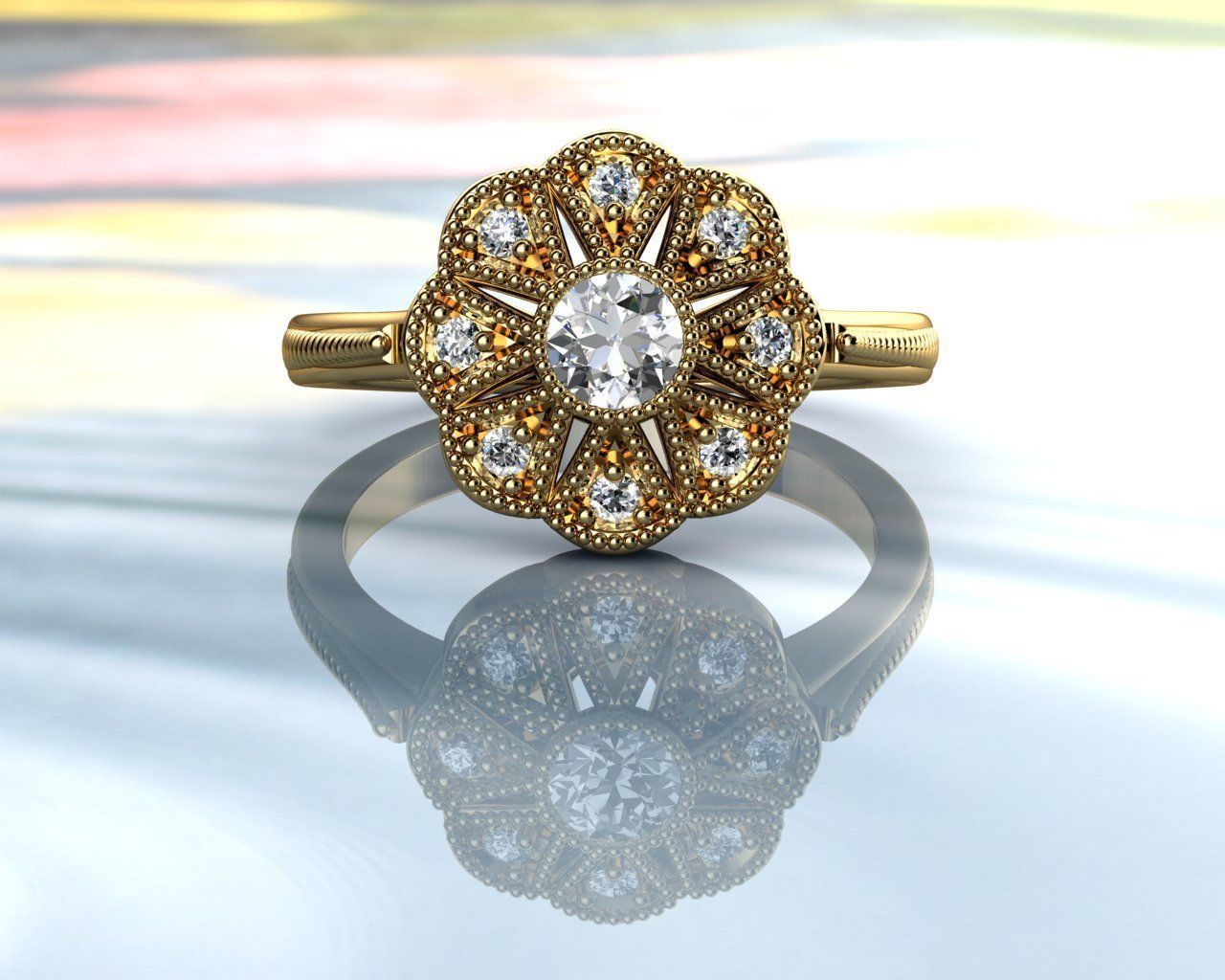 Vintage Rings Gold Diamond Ring 3D print model_4