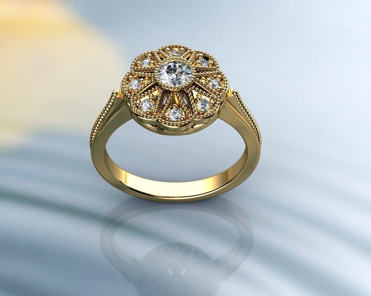 Vintage Rings Gold Diamond Ring 3D print model_1