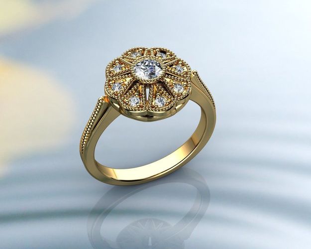 Vintage Rings Gold Diamond Ring 3D print model