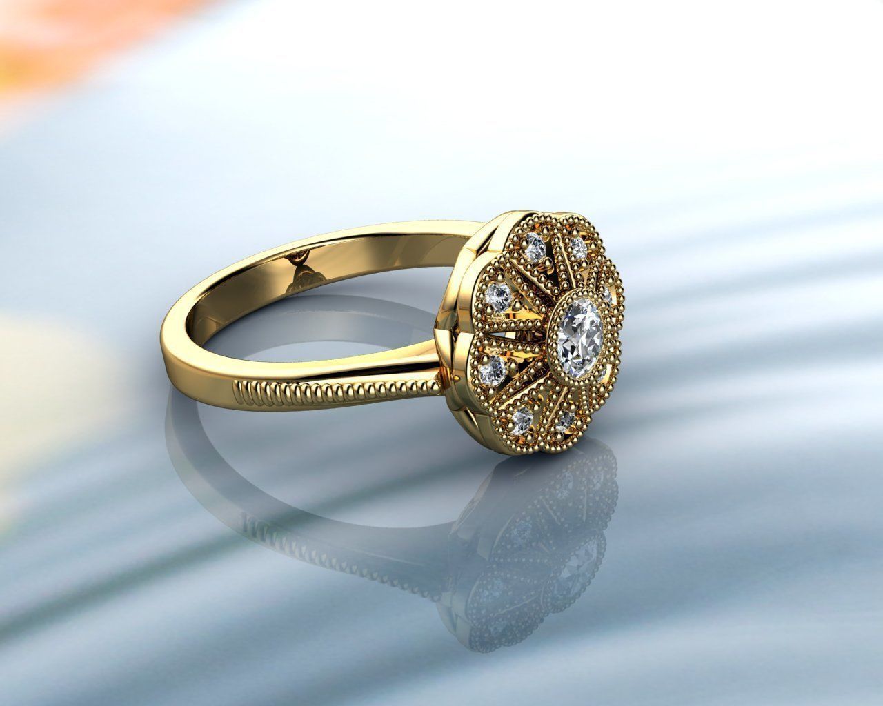 Vintage Rings Gold Diamond Ring 3D print model_5