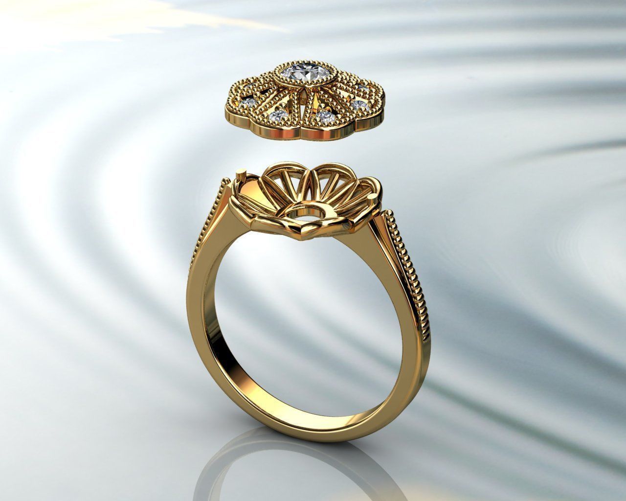 Vintage Rings Gold Diamond Ring 3D print model_7