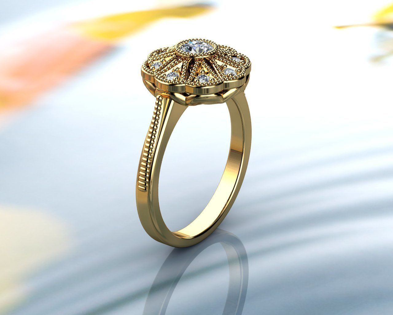 Vintage Rings Gold Diamond Ring 3D print model_2