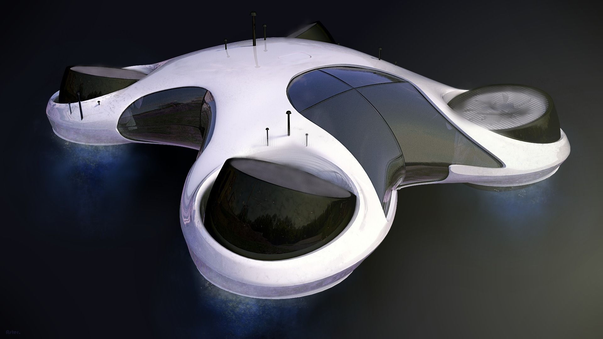 DroneCar futuristic house on water Free 3D model_0
