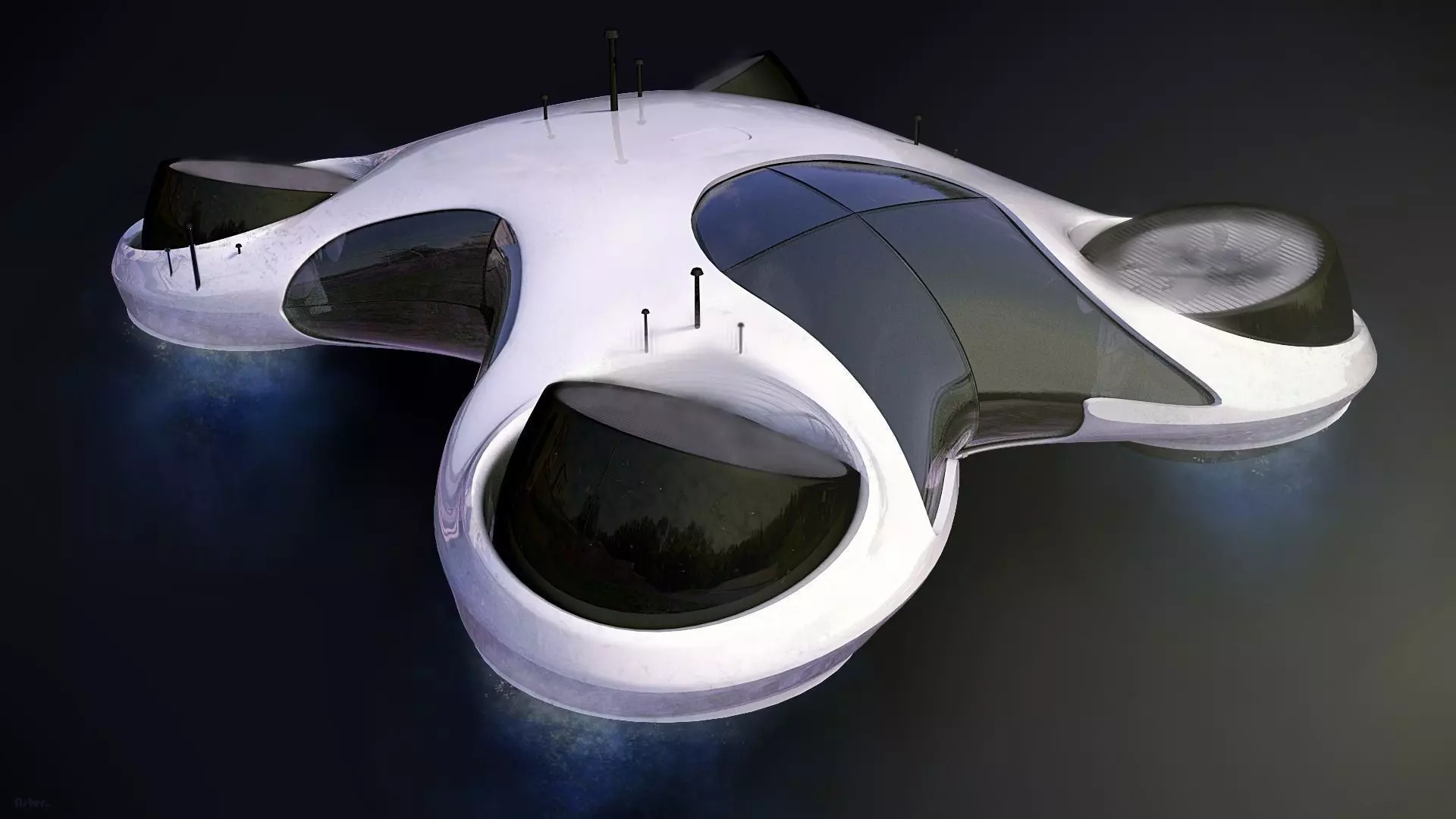 DroneCar futuristic house on water Free 3D model