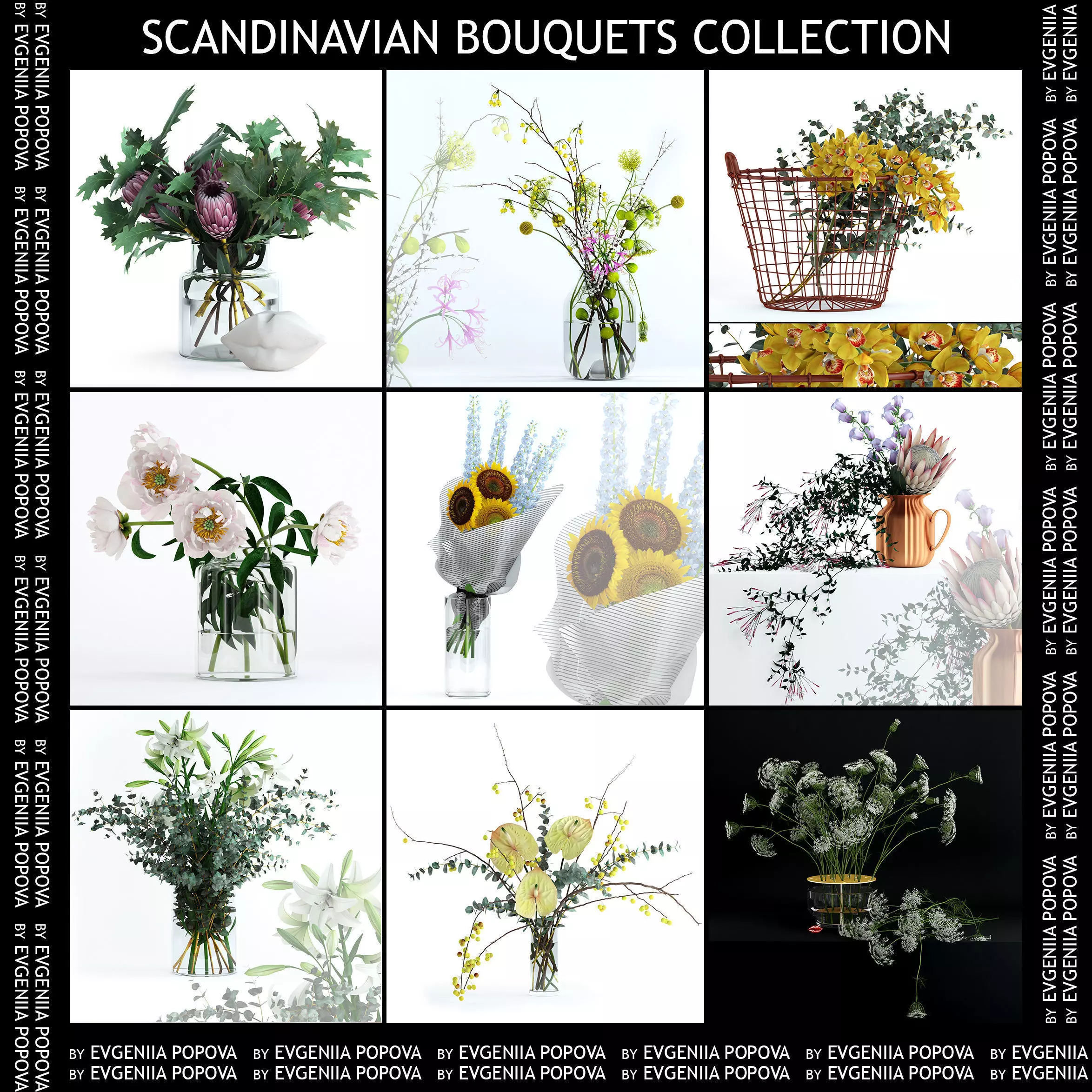 Scandinavian bouquets collection 3D model_0