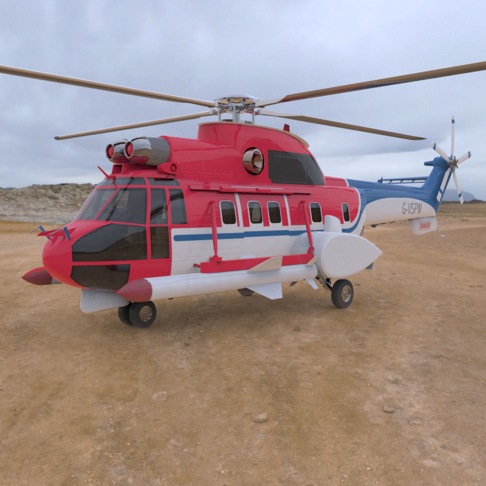 Super Puma AS332B Helicopter 3D Model .obj