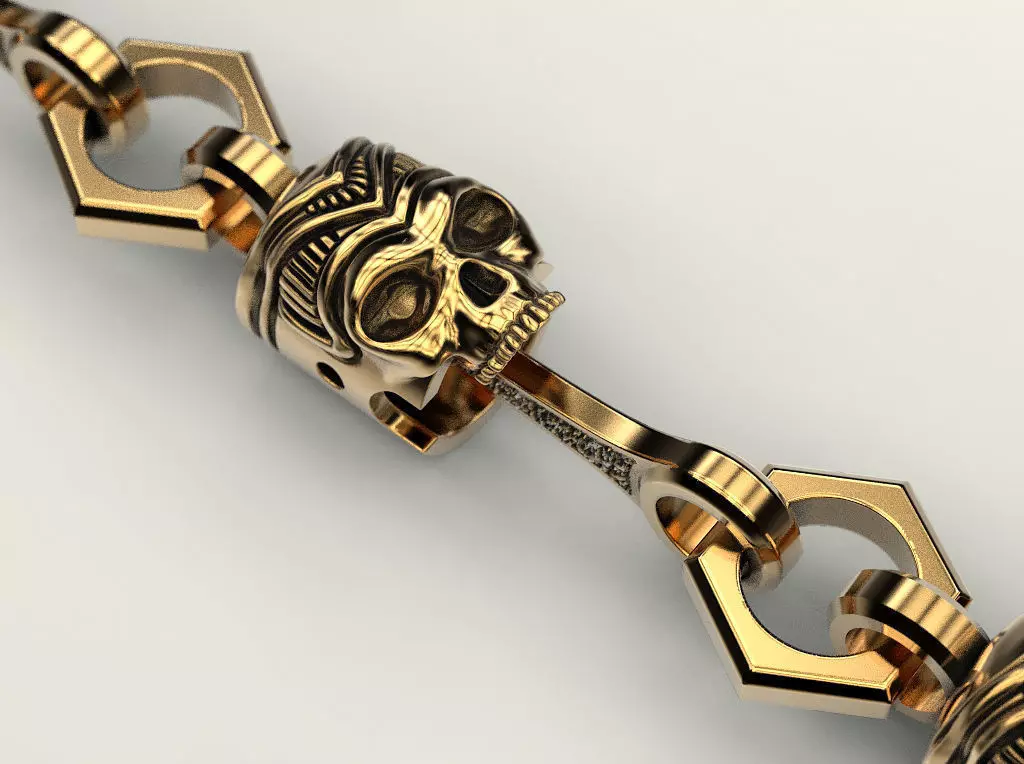Bracelet or chain Piston Skull 3D print model_0