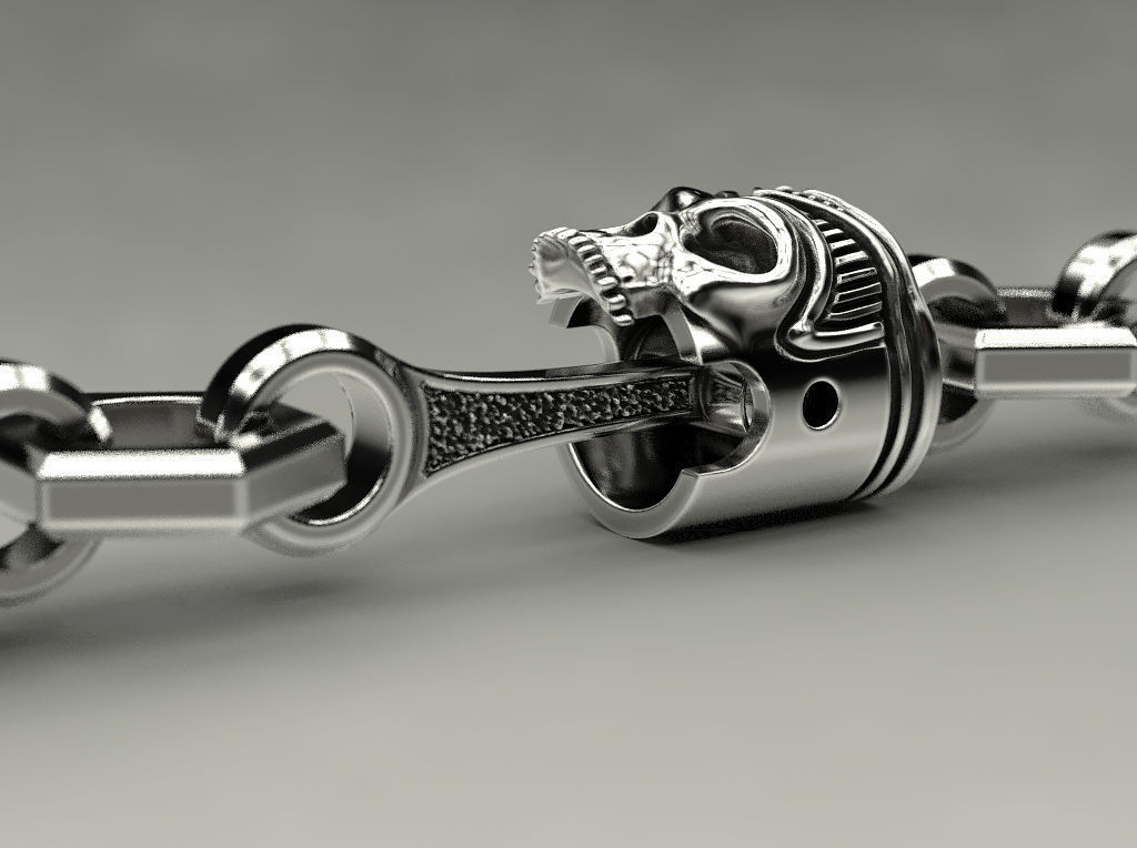 Bracelet or chain Piston Skull 3D print model_15