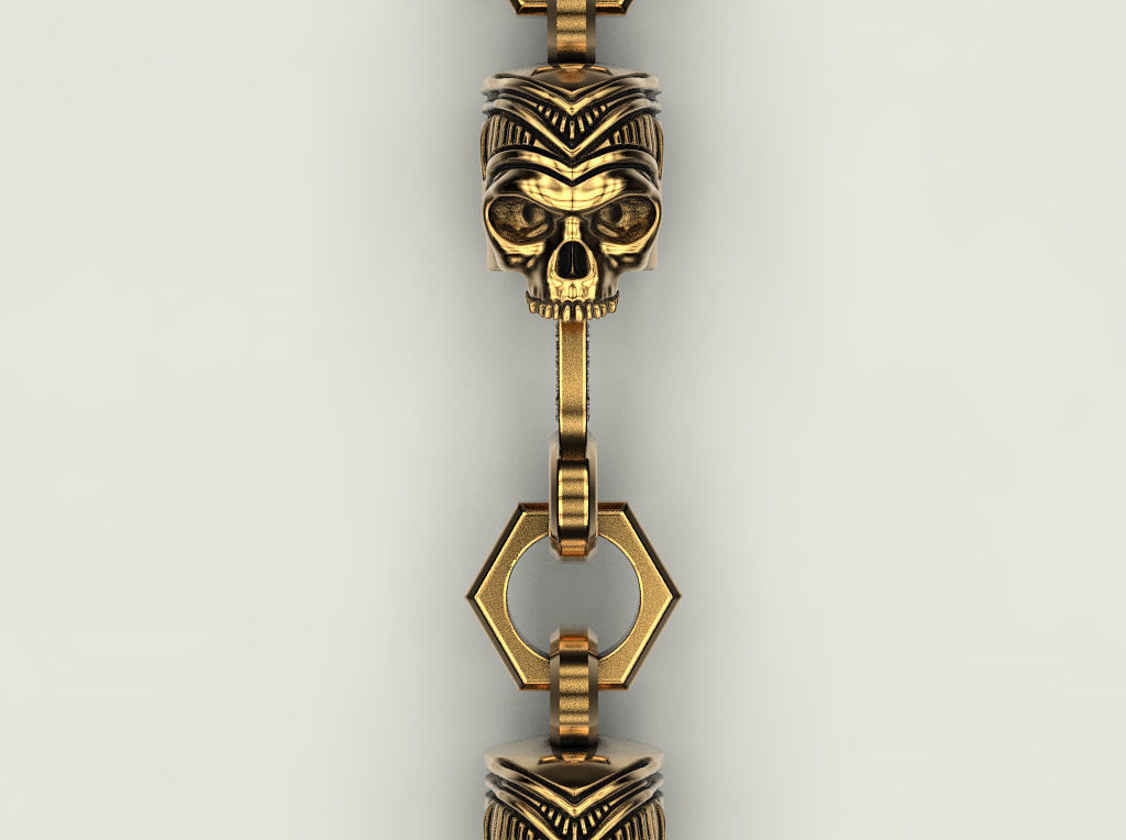Bracelet or chain Piston Skull 3D print model_16