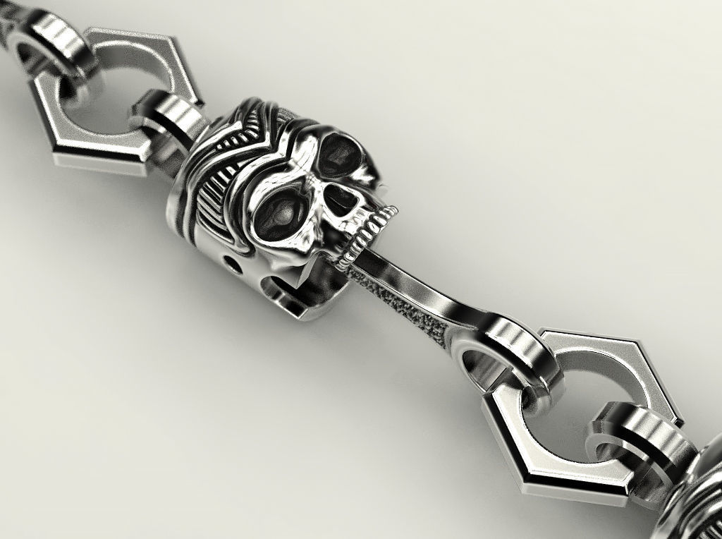 Bracelet or chain Piston Skull 3D print model_1