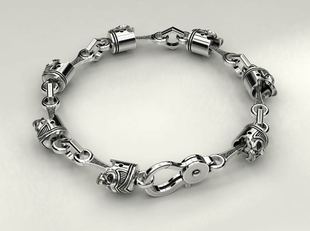 Bracelet or chain Piston Skull 3D print model_5