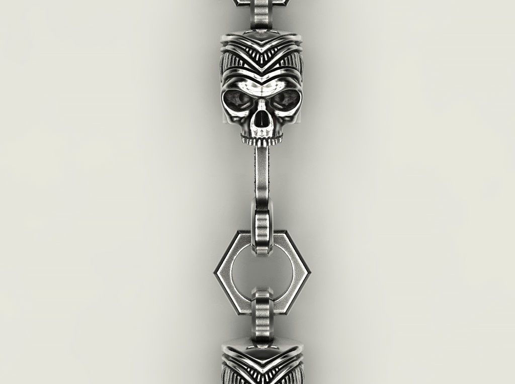 Bracelet or chain Piston Skull 3D print model_17