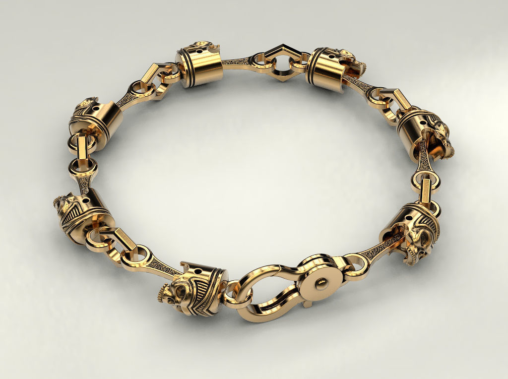 Bracelet or chain Piston Skull 3D print model_4