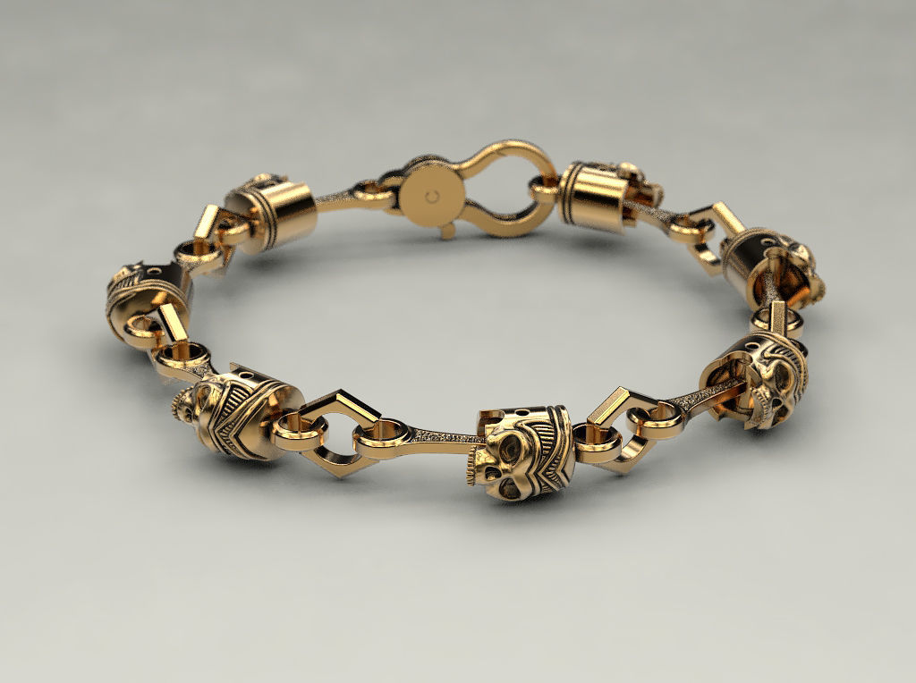 Bracelet or chain Piston Skull 3D print model_2