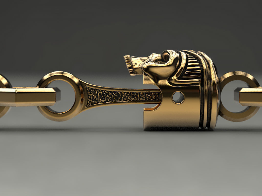 Bracelet or chain Piston Skull 3D print model_12