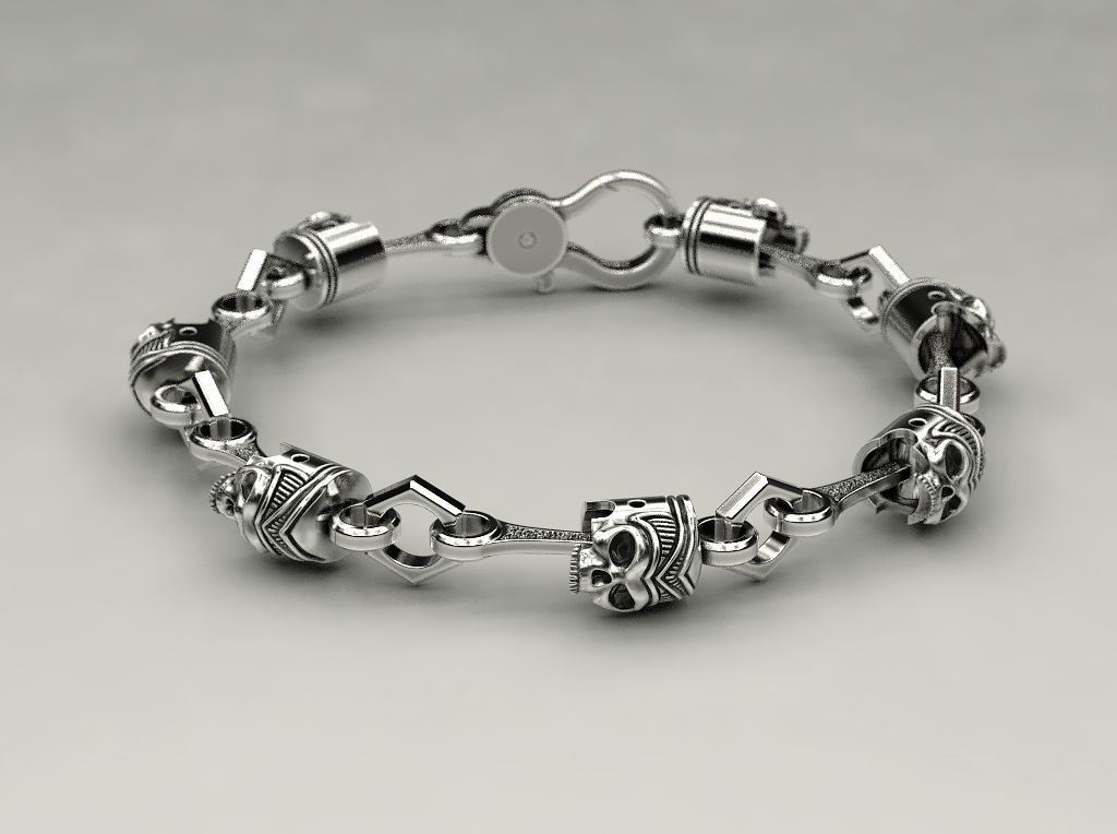 Bracelet or chain Piston Skull 3D print model_3