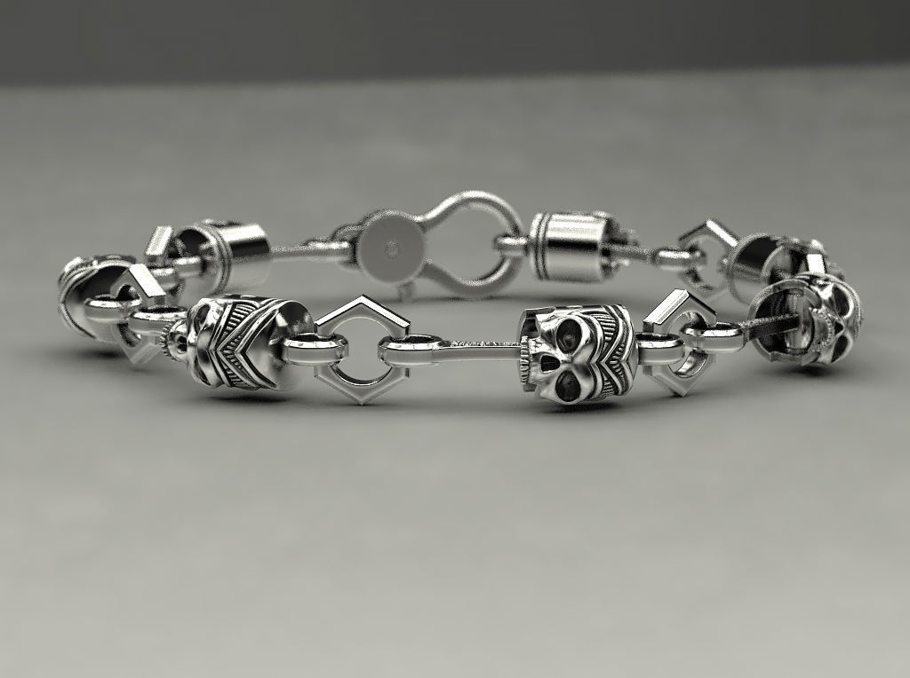 Bracelet or chain Piston Skull 3D print model_9