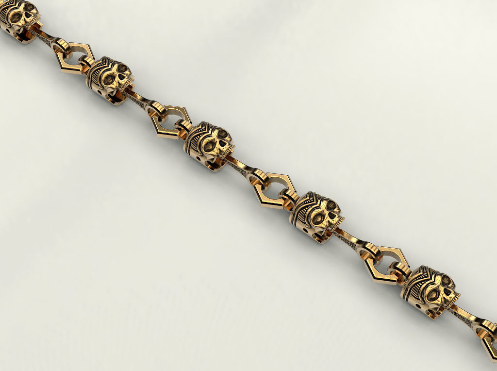 Bracelet or chain Piston Skull 3D print model_18