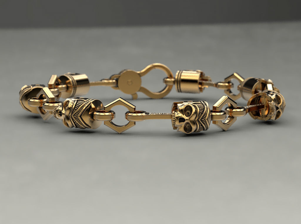 Bracelet or chain Piston Skull 3D print model_8