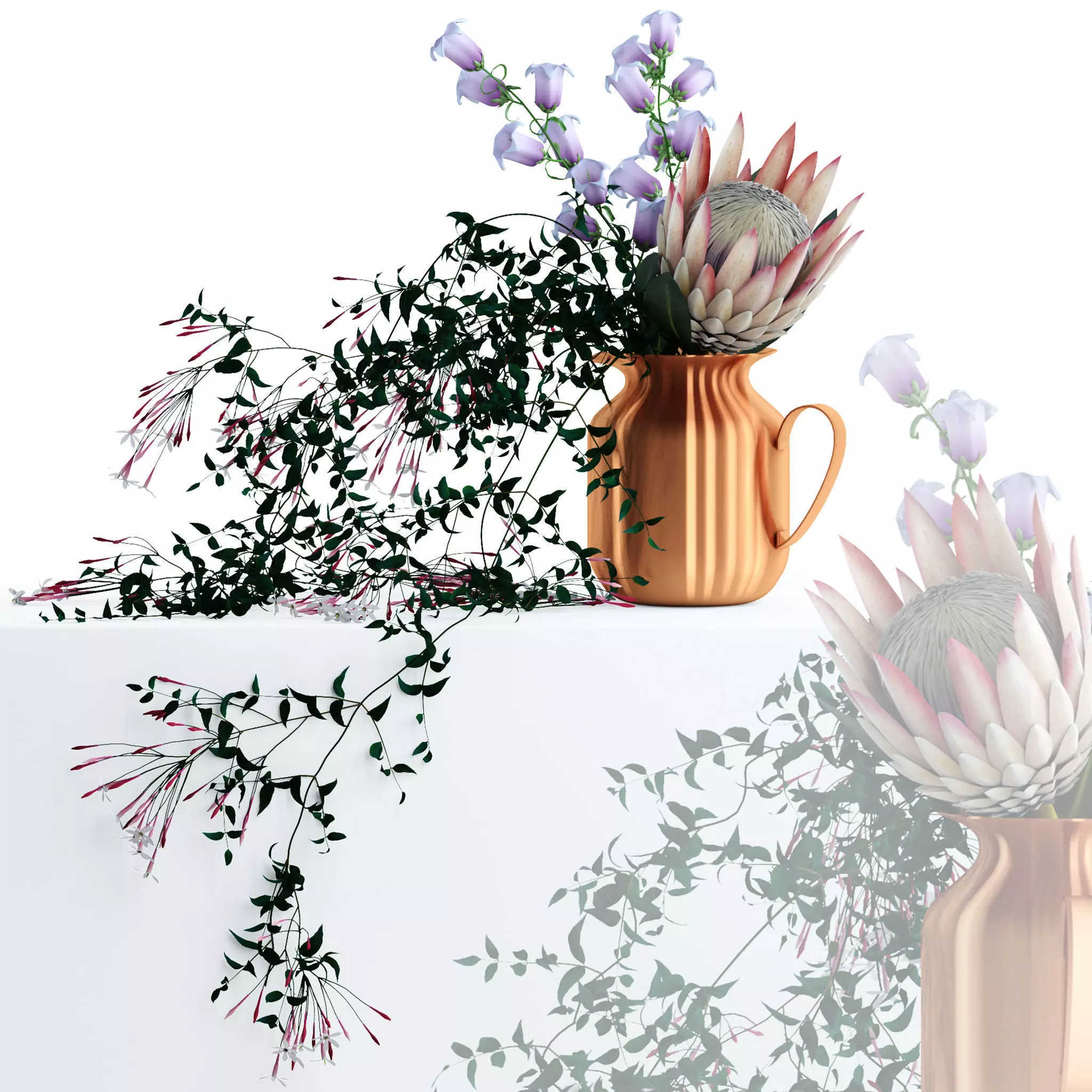 Flowers in copper pitcher 3D model_0