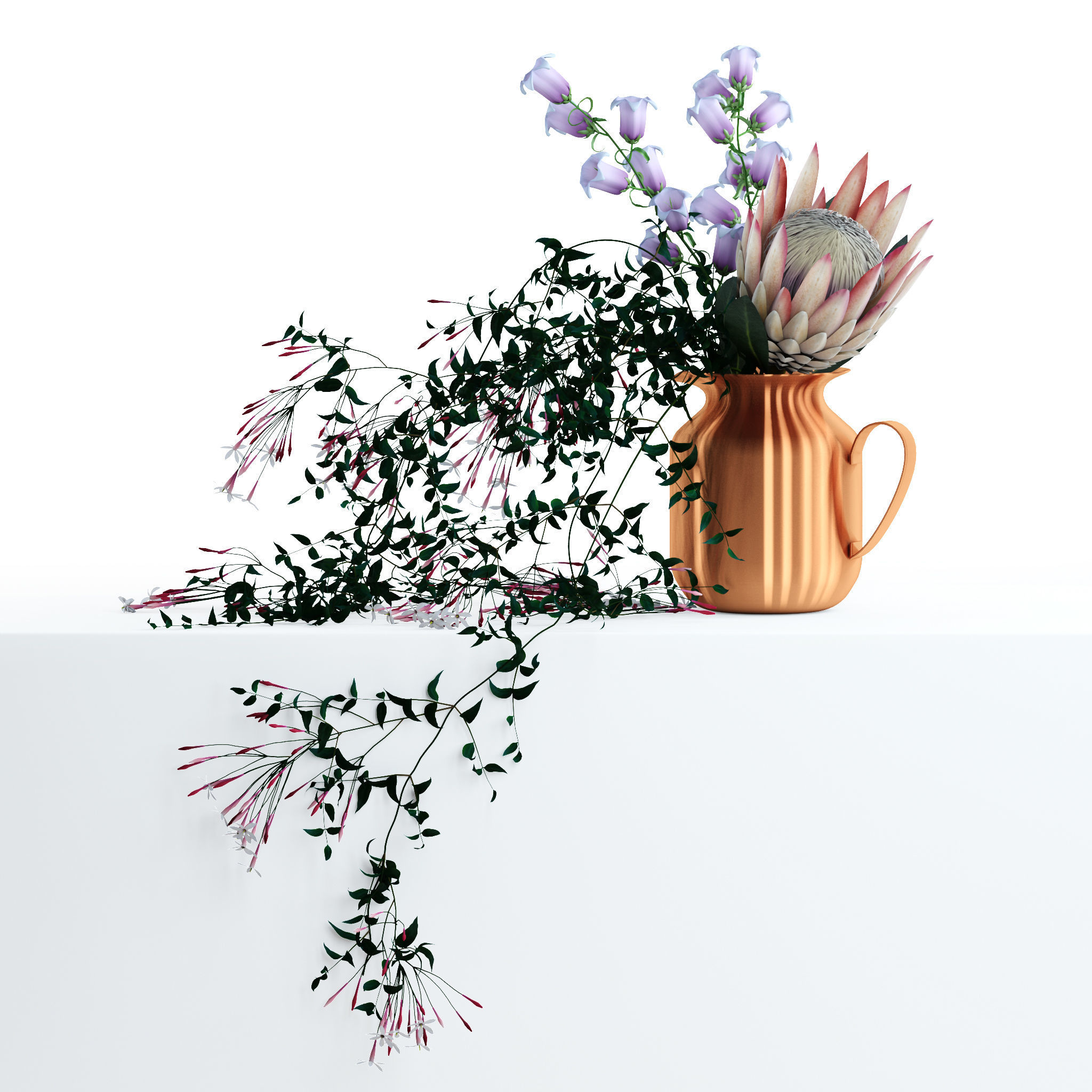 Flowers in copper pitcher 3D model_1