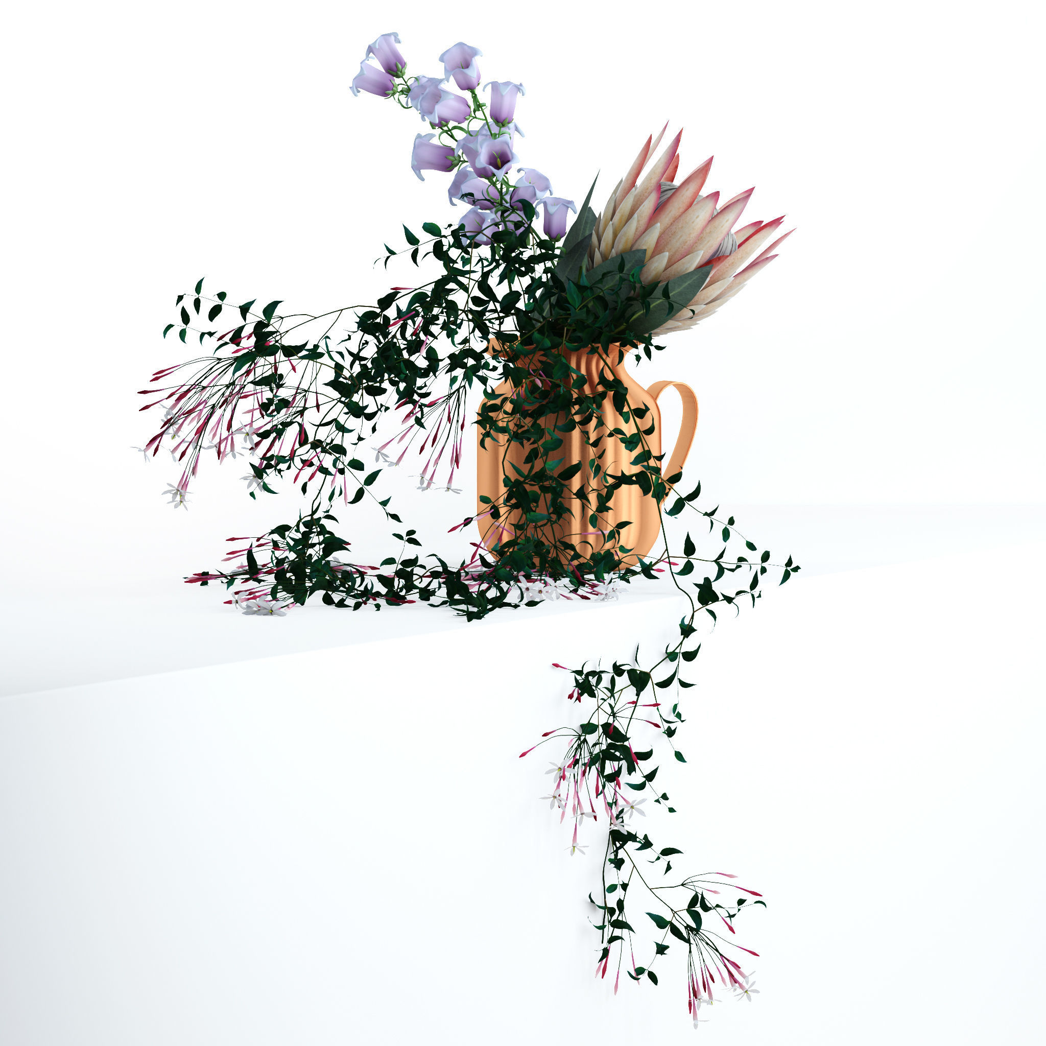 Flowers in copper pitcher 3D model_2