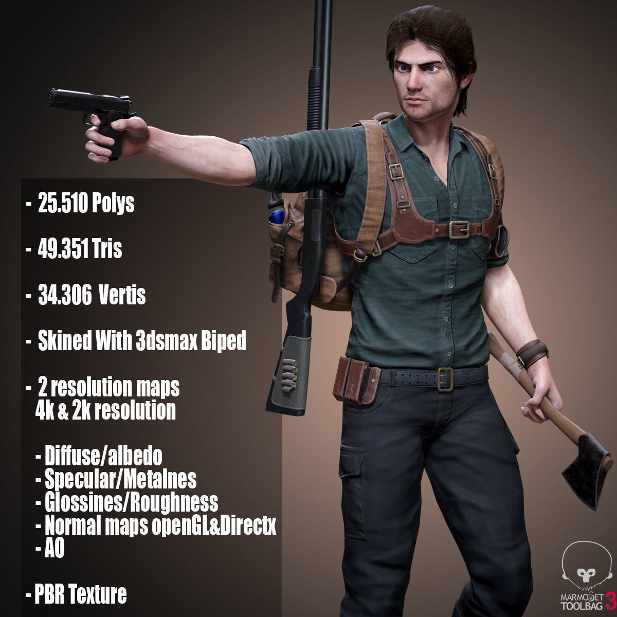 Male Survivor Low-poly 3D model_2