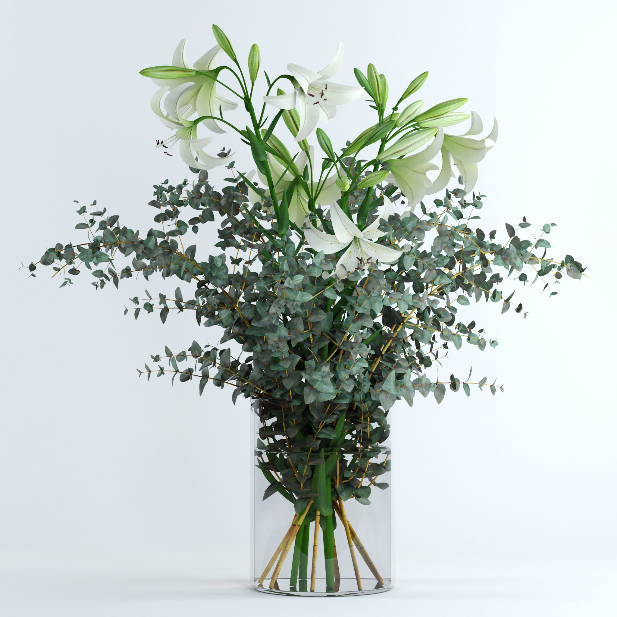 Lilies and Eucalyptus 3D model_2