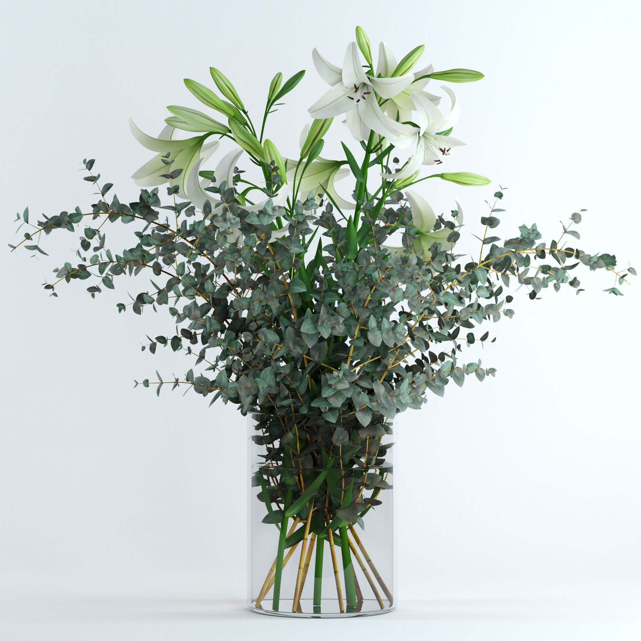 Lilies and Eucalyptus 3D model_4