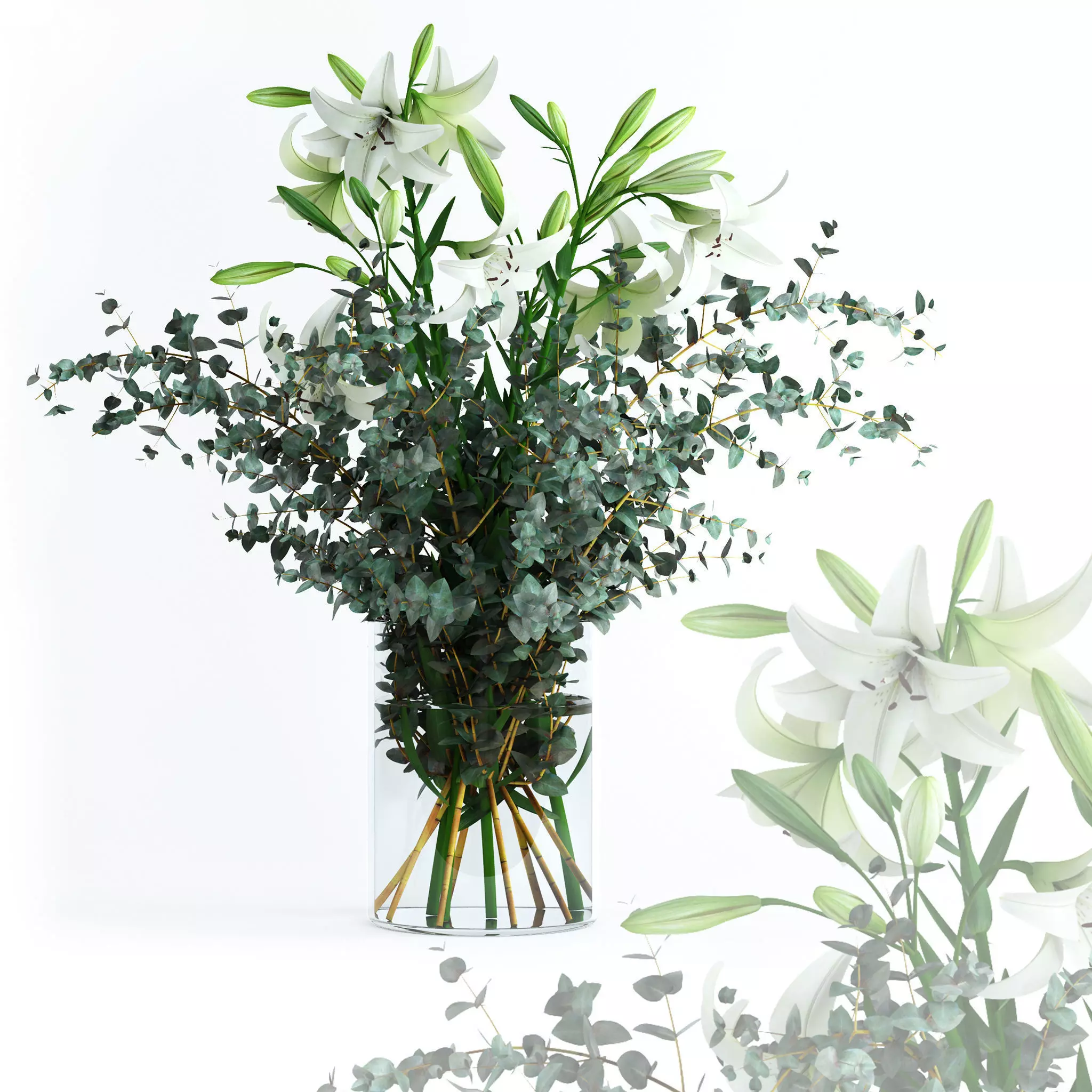 Lilies and Eucalyptus 3D model_0