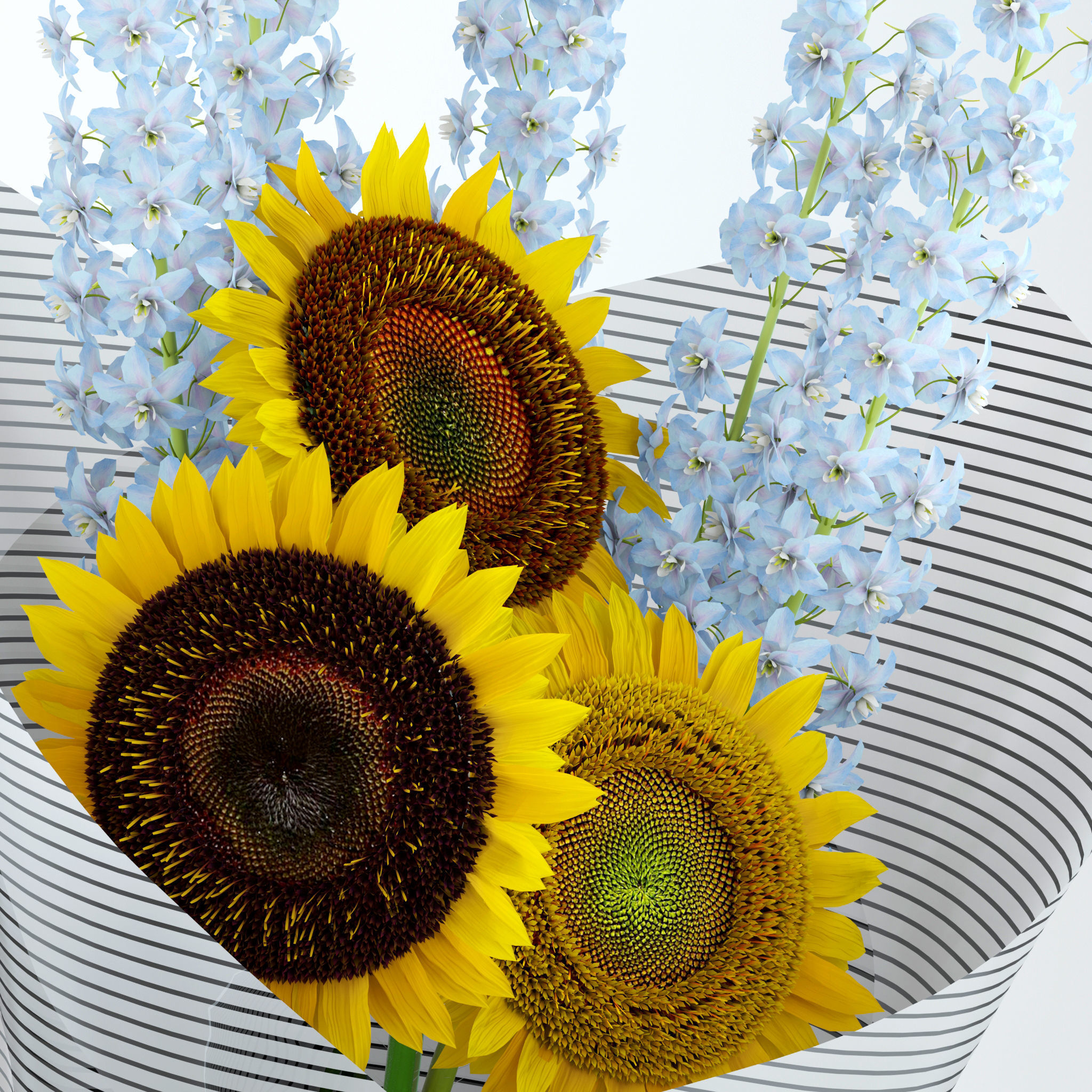 Sunflowers and Delphinium 3D model_1