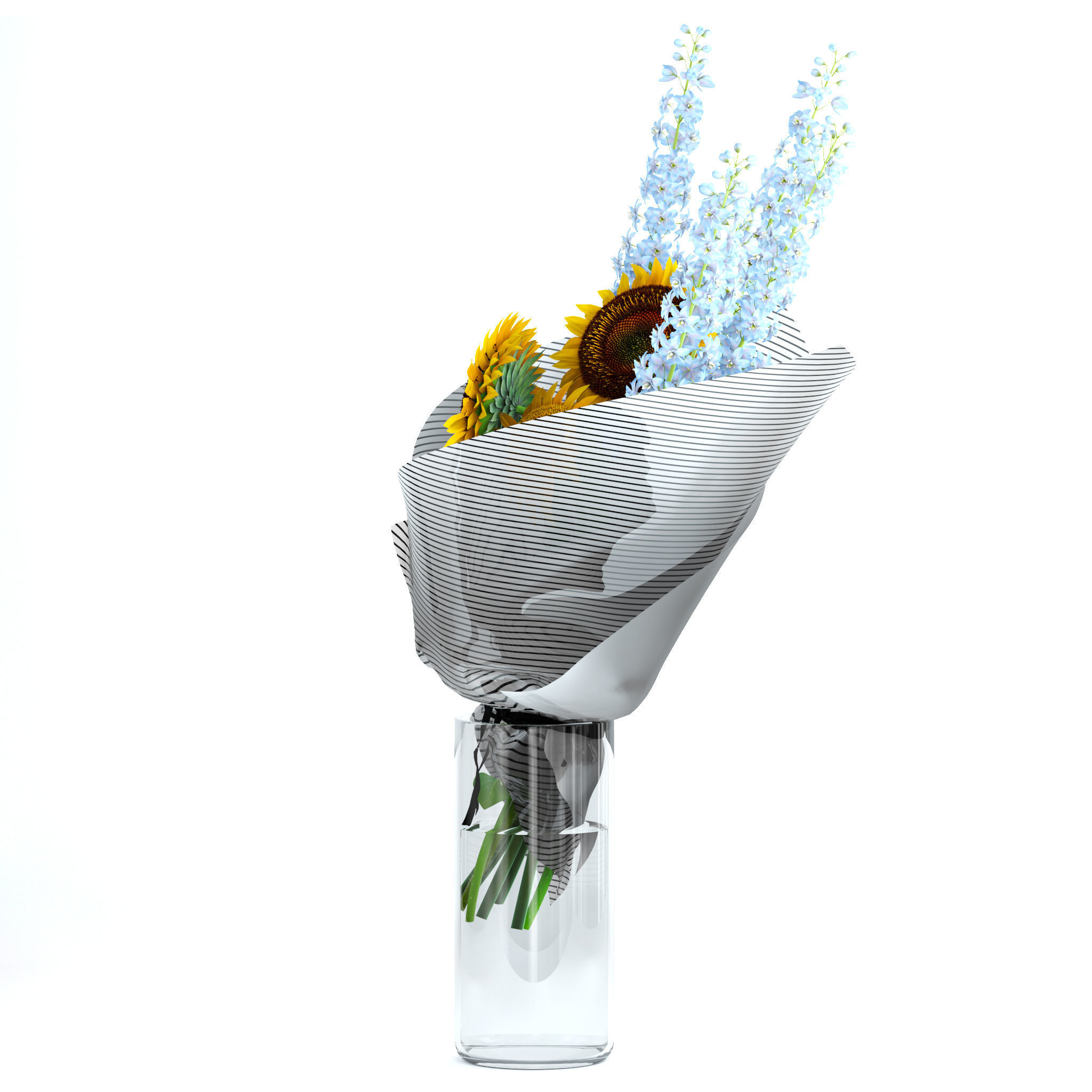 Sunflowers and Delphinium 3D model_8